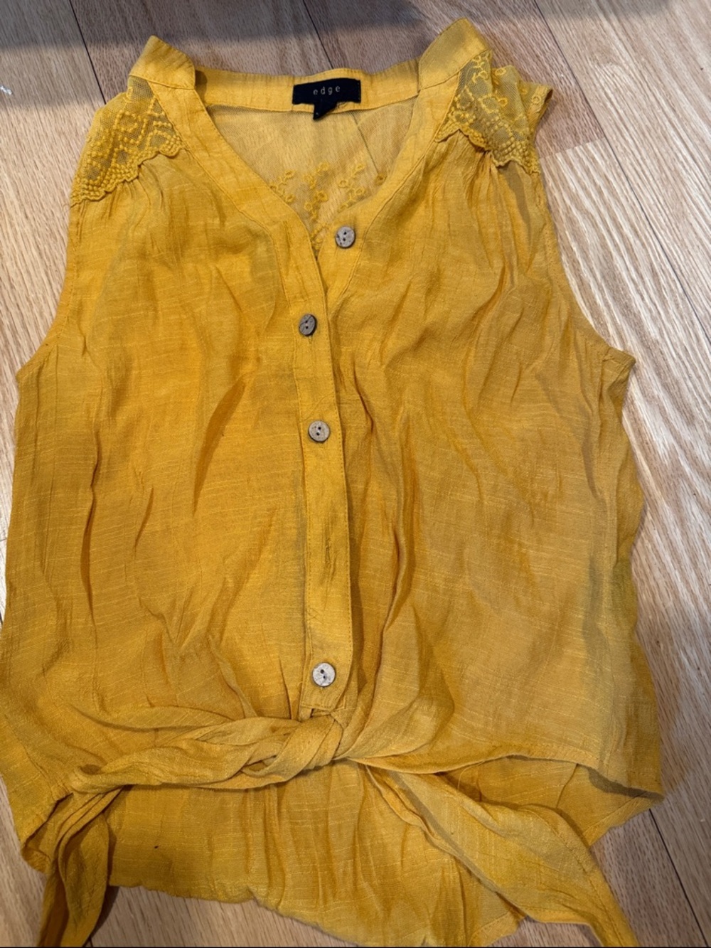 edge Mustard Yellow Sleeveless Button-Front Tie-Hem Camisole
